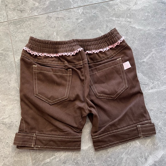 Y2K Barbie Chocolate Brown Kids Shorts with Pink Stitching 2008 2T Girls - Picture 3 of 7